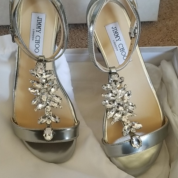 Jimmy Choo averie leather sandals 7b silver - Picture 2 of 4
